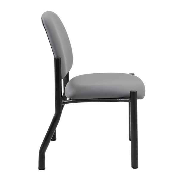 Boss Office Products Patient Guest Armless Chair, Black Steel Frame, Gray Antimicrobial Vinyl, 300 lb Capacity - B9595AM-GY