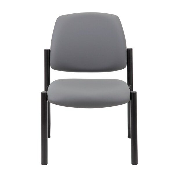 Boss Office Products Patient Guest Armless Chair, Black Steel Frame, Gray Antimicrobial Vinyl, 300 lb Capacity - B9595AM-GY