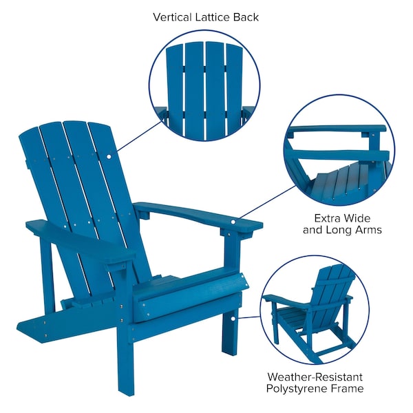 Flash Furniture Charlestown Adirondack Chair, Blue Wood, Blue Seat, Wood Back, 29.5 W 35 H - JJ-C14501-BLU-GG