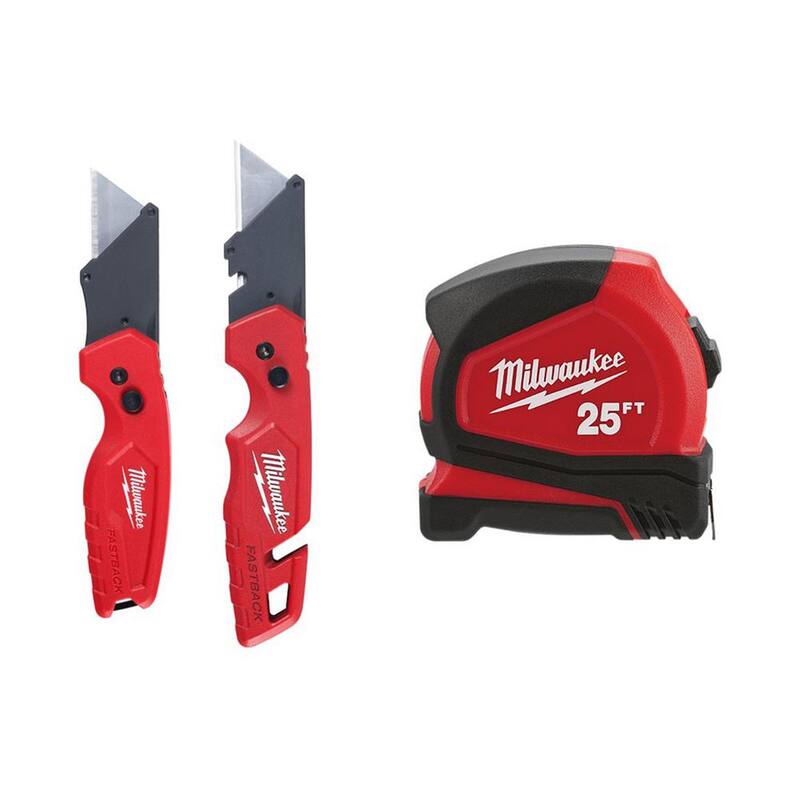 Milwaukee FASTBACK Folding Utility Knife Set with 25 ft. Compact Tape Measure (3-Piece) - 48-22-1503-48-22-6625