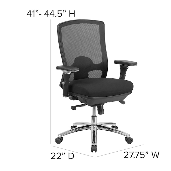 Flash Furniture Contemporary Chair Mid-Back, 24/7 Use, 350 lb. Capacity, Black, Adjustable Arms, 20-1/2" to 24" Height - LQ-2-BK-GG