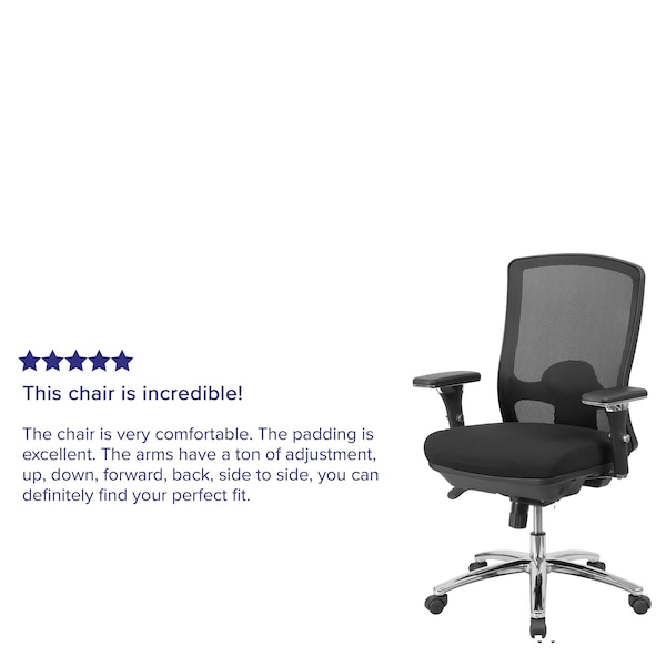 Flash Furniture Contemporary Chair Mid-Back, 24/7 Use, 350 lb. Capacity, Black, Adjustable Arms, 20-1/2" to 24" Height - LQ-2-BK-GG