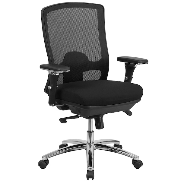 Flash Furniture Contemporary Chair Mid-Back, 24/7 Use, 350 lb. Capacity, Black, Adjustable Arms, 20-1/2" to 24" Height - LQ-2-BK-GG