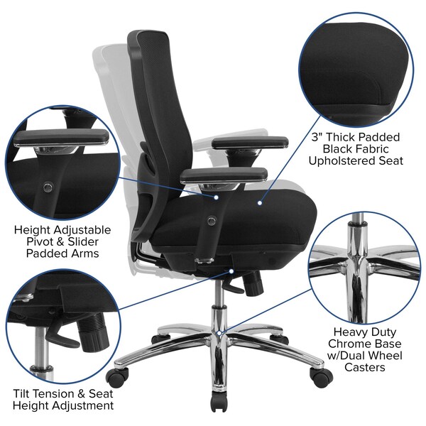 Flash Furniture Contemporary Chair Mid-Back, 24/7 Use, 350 lb. Capacity, Black, Adjustable Arms, 20-1/2" to 24" Height - LQ-2-BK-GG