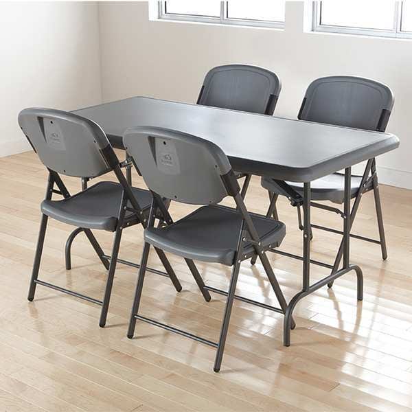 Iceberg Folding Chair, 12 in. Back H, Charcoal, PK4 - 64037