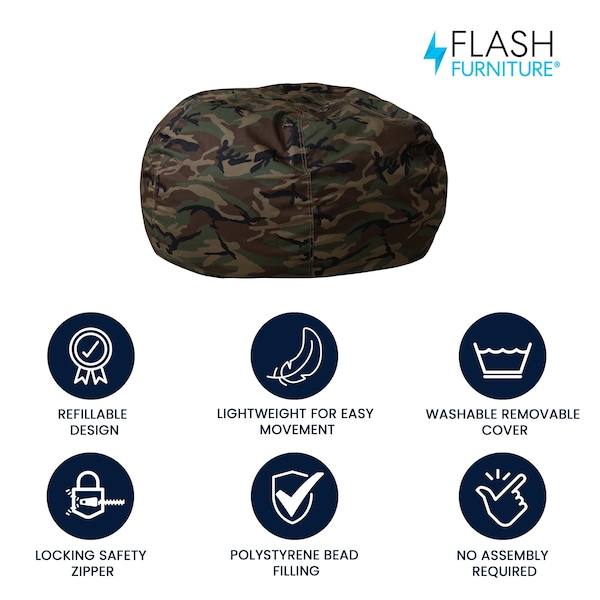 Flash Furniture Bean Bag Chair, 42 in W 42" L 19" H - DG-BEAN-LARGE-CAMO-GG