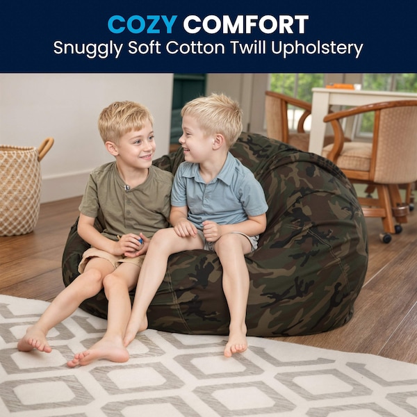 Flash Furniture Bean Bag Chair, 42 in W 42" L 19" H - DG-BEAN-LARGE-CAMO-GG