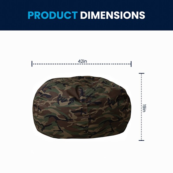 Flash Furniture Bean Bag Chair, 42 in W 42" L 19" H - DG-BEAN-LARGE-CAMO-GG