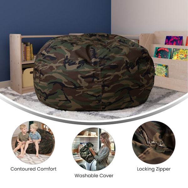 Flash Furniture Bean Bag Chair, 42 in W 42" L 19" H - DG-BEAN-LARGE-CAMO-GG
