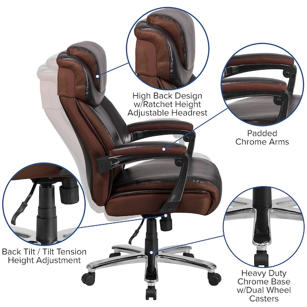 Flash Furniture Contemporary Office Chair, Brown Back, 30 in W 33" L 52" H, Padded - GO-2223-BN-GG