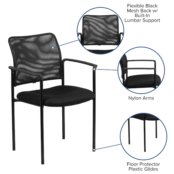 Flash Furniture Contemporary Side Chair, Black Back, 23-1/2 in W 24" L 34-3/4" H, Mesh Seat - GO-516-2-GG