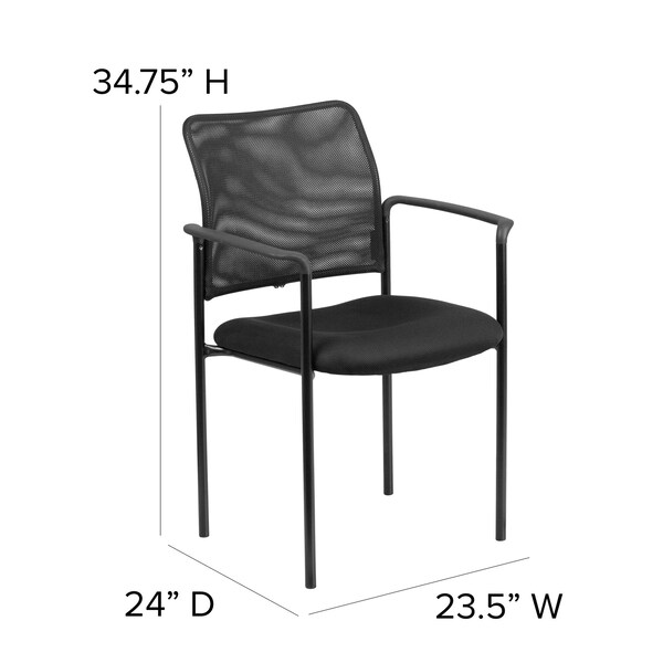 Flash Furniture Contemporary Side Chair, Black Back, 23-1/2 in W 24" L 34-3/4" H, Mesh Seat - GO-516-2-GG