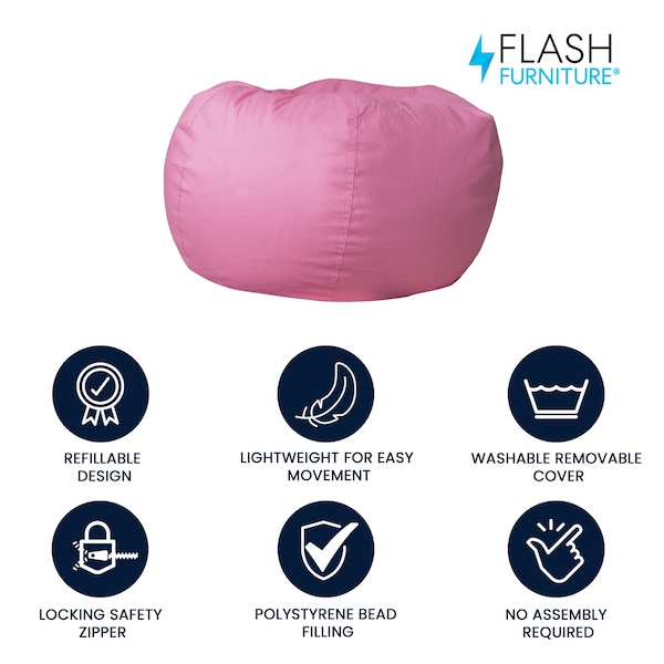 Flash Furniture Bean Bag Chair, 42 in W 42" L 19" H - DG-BEAN-LARGE-SOLID-PK-GG