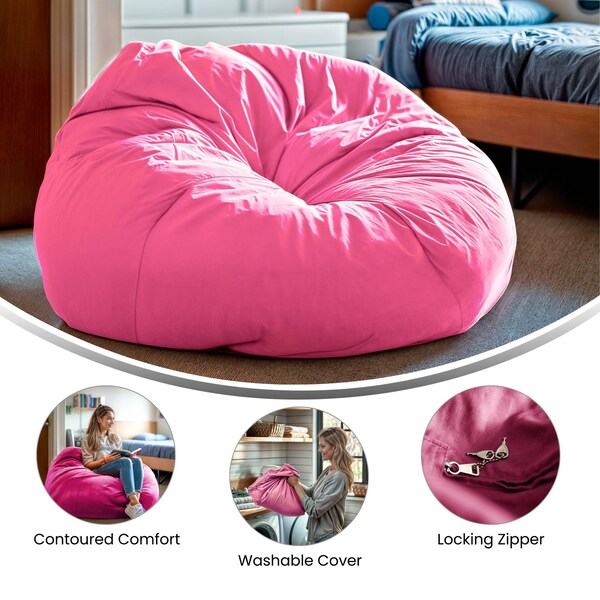 Flash Furniture Bean Bag Chair, 42 in W 42" L 19" H - DG-BEAN-LARGE-SOLID-PK-GG