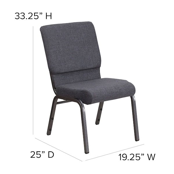 Flash Furniture Hercules Church Chair, Gray Back, 19-1/4 in W 25" L 33-1/4" H, Fabric Seat - FD-CH02185-SV-DKGY-GG