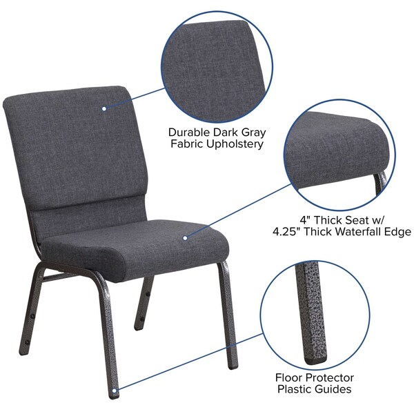 Flash Furniture Hercules Church Chair, Gray Back, 19-1/4 in W 25" L 33-1/4" H, Fabric Seat - FD-CH02185-SV-DKGY-GG