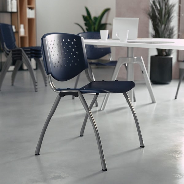 Flash Furniture HERCULES Series 880 lb. Capacity Navy Plastic Stack Chair with Titanium Gray Powder Coated Frame - RUT-F01A-NY-GG