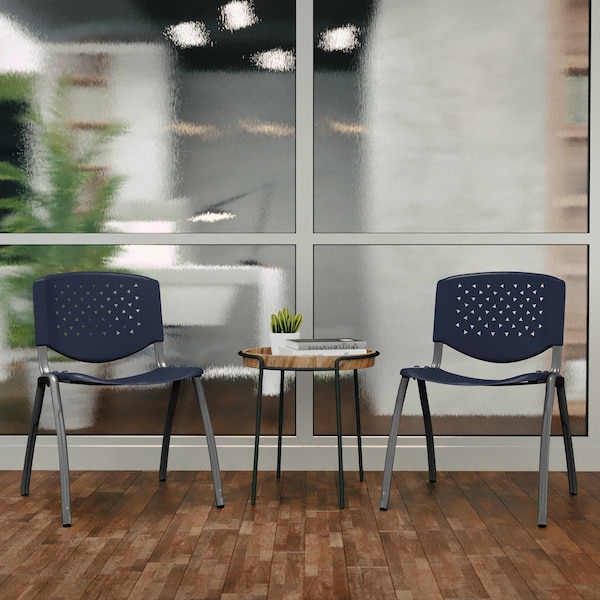 Flash Furniture HERCULES Series 880 lb. Capacity Navy Plastic Stack Chair with Titanium Gray Powder Coated Frame - RUT-F01A-NY-GG
