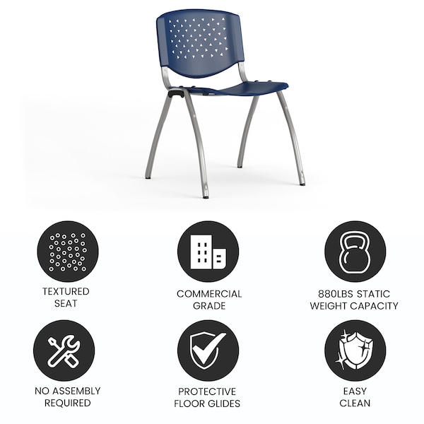 Flash Furniture HERCULES Series 880 lb. Capacity Navy Plastic Stack Chair with Titanium Gray Powder Coated Frame - RUT-F01A-NY-GG