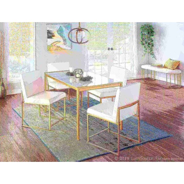 Lumisource High Back Fuji Dining Chair in Gold and White Faux Leather, PK 2 - DC-HBFUJI AUW2