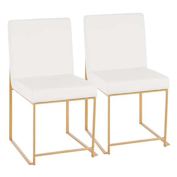 Lumisource High Back Fuji Dining Chair in Gold and White Faux Leather, PK 2 - DC-HBFUJI AUW2