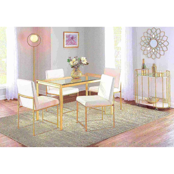 Lumisource High Back Fuji Dining Chair in Gold and White Faux Leather, PK 2 - DC-HBFUJI AUW2