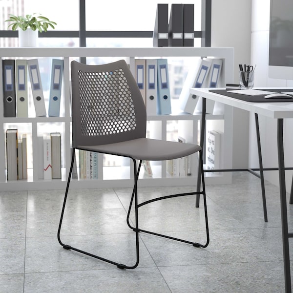 Flash Furniture Gray Plastic Stack Chair - RUT-498A-GY-GG
