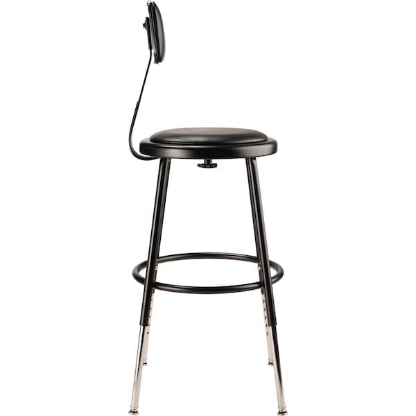 National Public Seating Stool w/Back, Steel, Vinyl, Black, 14" dia. - 6418HB-10