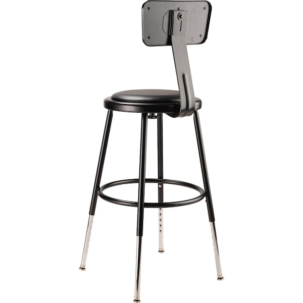 National Public Seating Stool w/Back, Steel, Vinyl, Black, 14" dia. - 6418HB-10