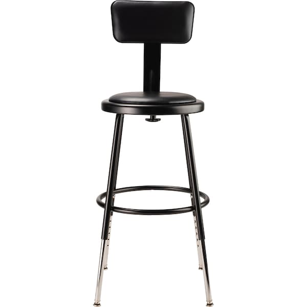 National Public Seating Stool w/Back, Steel, Vinyl, Black, 14" dia. - 6418HB-10