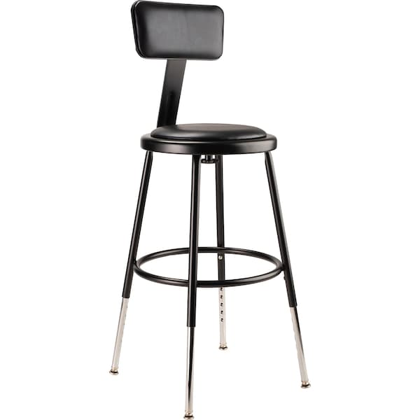 National Public Seating Stool w/Back, Steel, Vinyl, Black, 14" dia. - 6418HB-10