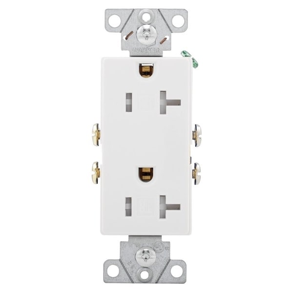 Eaton Wiring Devices Duplex Receptacle, 2 -Pole, 20 A, 125 V, Back, Side Wiring, NEMA: 5-20R, White - TR1307W-BOX