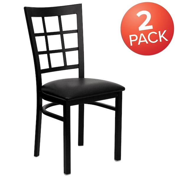 Flash Furniture Black Window Back Metal Restaurant Chair, Black Vinyl Seat, PK2 - 2-XU-DG6Q3BWIN-BLKV-GG