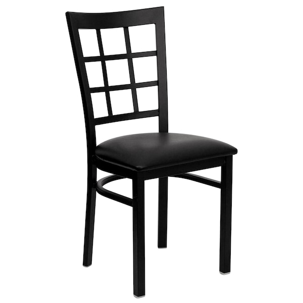 Flash Furniture Black Window Back Metal Restaurant Chair, Black Vinyl Seat, PK2 - 2-XU-DG6Q3BWIN-BLKV-GG