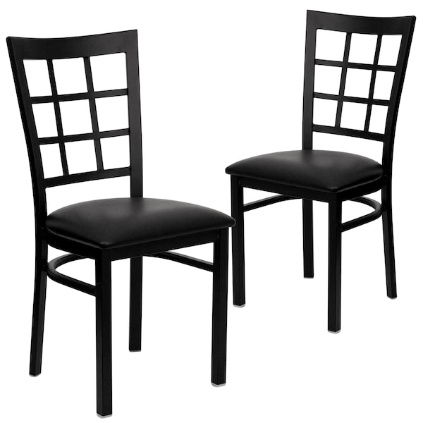 Flash Furniture Black Window Back Metal Restaurant Chair, Black Vinyl Seat, PK2 - 2-XU-DG6Q3BWIN-BLKV-GG