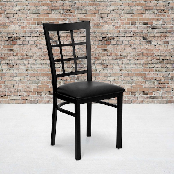 Flash Furniture Black Window Back Metal Restaurant Chair, Black Vinyl Seat, PK2 - 2-XU-DG6Q3BWIN-BLKV-GG