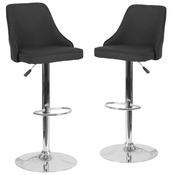 Flash Furniture Trieste Contemporary Adjustable Height Barstool in Black Fabric - 2-DS-8121A-BLK-F-GG