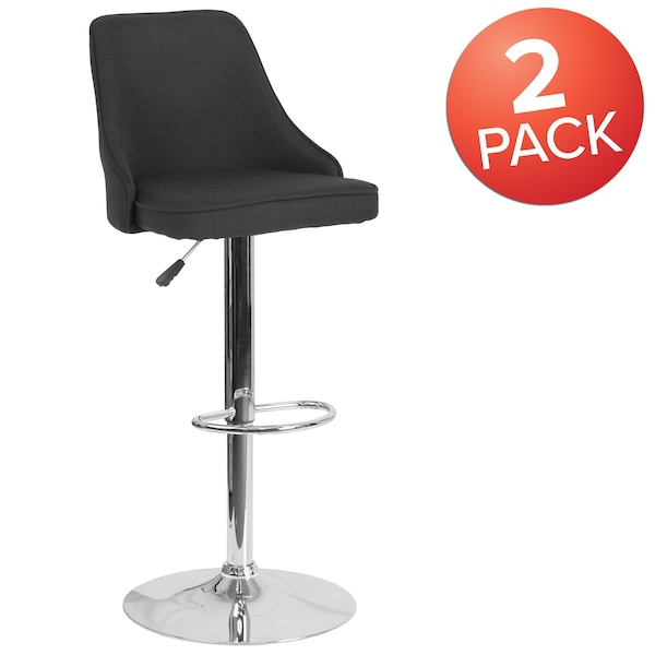 Flash Furniture Trieste Contemporary Adjustable Height Barstool in Black Fabric - 2-DS-8121A-BLK-F-GG