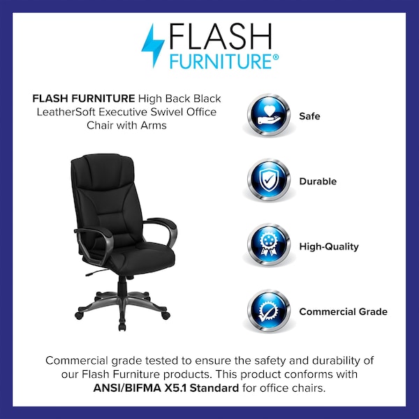Flash Furniture Contemporary Chair Fixed Arms, 18-3/4" to 22-3/4" Height, Metal, Black - BT-9177-BK-GG