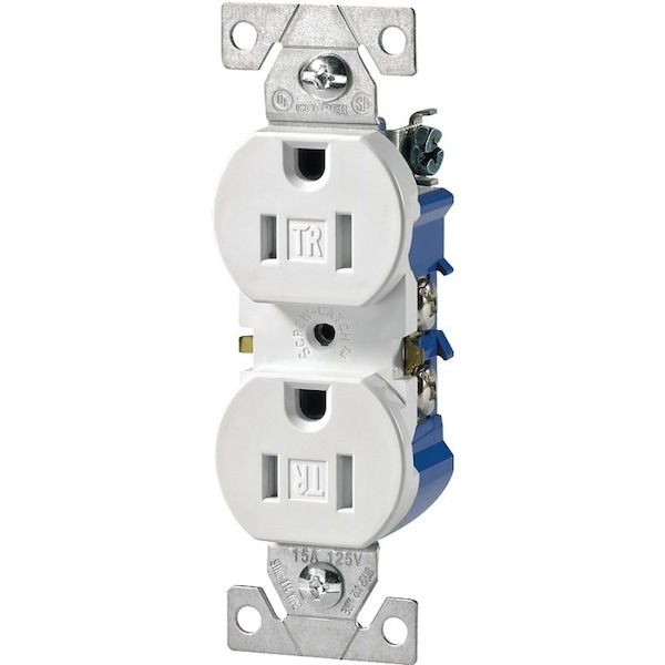 Eaton Wiring Devices Duplex Receptacle, 2 -Pole, 15 A, 125 V, Push-in, Side Wiring, NEMA: 5-15R, White - TR270W-BOX