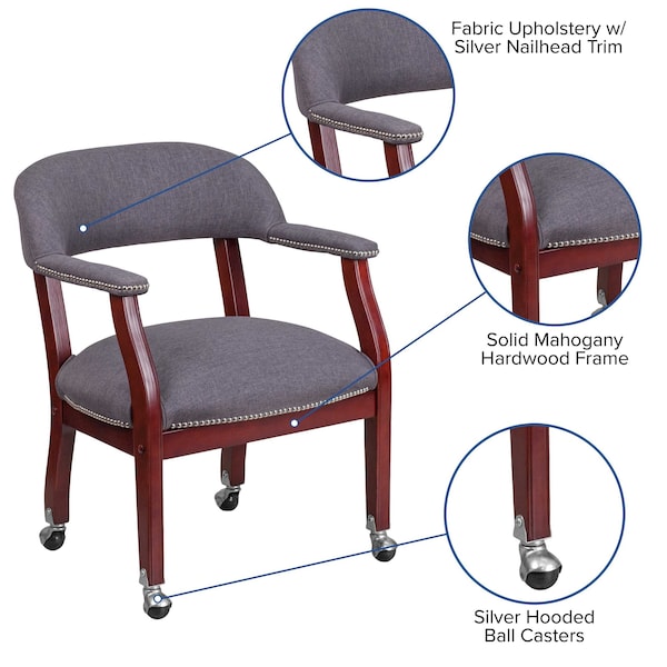Flash Furniture Traditional Luxurious Conference Chair, Wood Back, 24 in W 27" L 31-1/2" H, Upholstered Straight - B-Z100-GY-GG