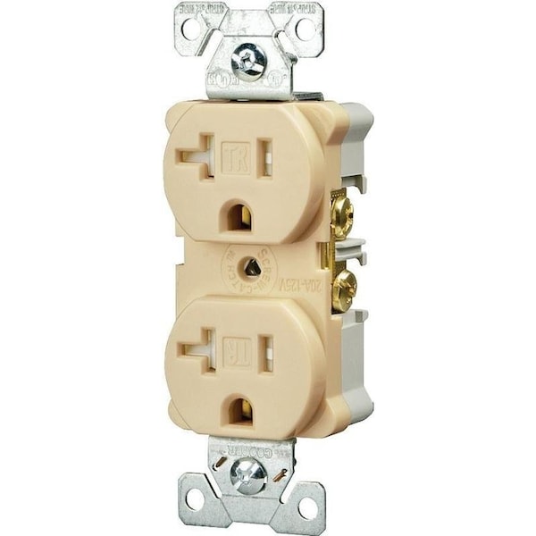Eaton Wiring Devices Duplex Receptacle, 2 -Pole, 20 A, 125 V, Back, Side Wiring, NEMA: 5-20R, Ivory - TWRBR20V