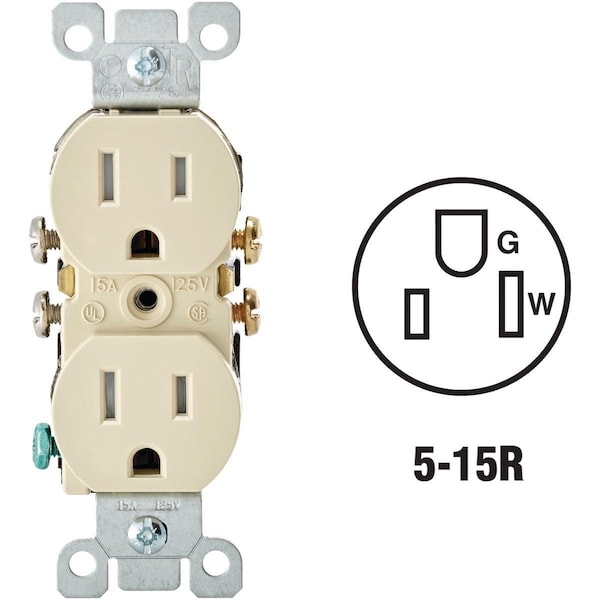 Leviton 15A Ivory Tamper Resistant 5-15R Duplex Outlet - N01-T5320-00I