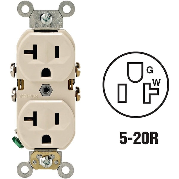 Leviton 20A Light Almond Shallow Commercial Grade 5-20R Duplex Outlet - S06-0BR20-0TS