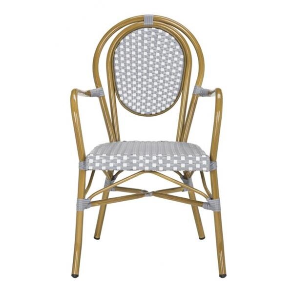 Safavieh 35 x 20 x 23.5 in. Rosen French Bistro Stacking Arm Chair, Grey & White - PAT4014B-SET2