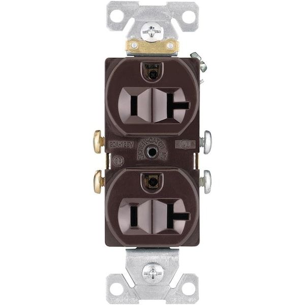 Eaton Wiring Devices Duplex Receptacle, 2 -Pole, 20 A, 125 V, Side Wiring, NEMA: 5-20R, Brown - CR20B