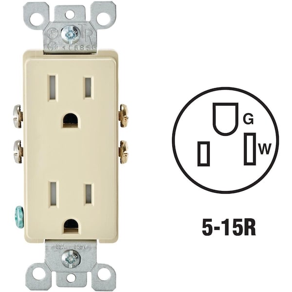 Leviton Decora 15A Ivory Tamper Resistant 5-15R Duplex Outlet - R58-T5325-0DI