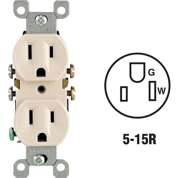 Leviton 15A Light Almond Shallow Grounded 5-15R Duplex Outlet - 216-05320-TCP