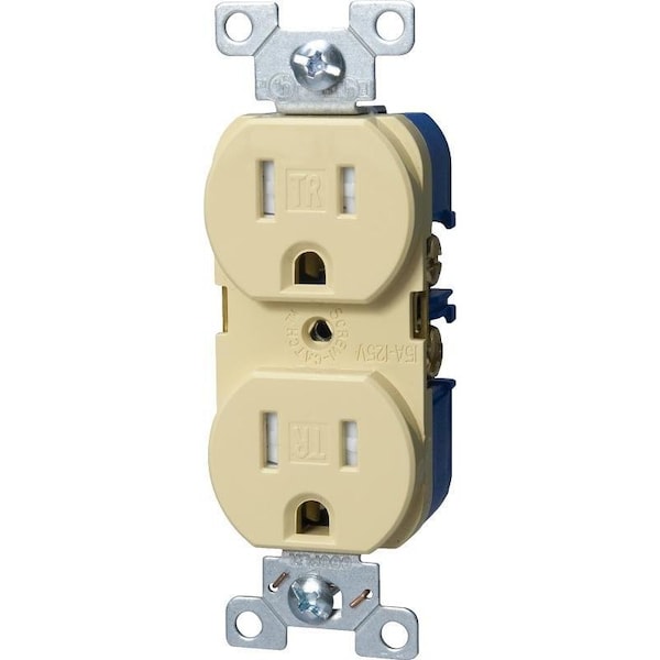 Eaton Wiring Devices Duplex Receptacle, 2 -Pole, 15 A, 125 V, Back, Side Wiring, NEMA: 5-15R, Ivory - TRBR15V-BXSP