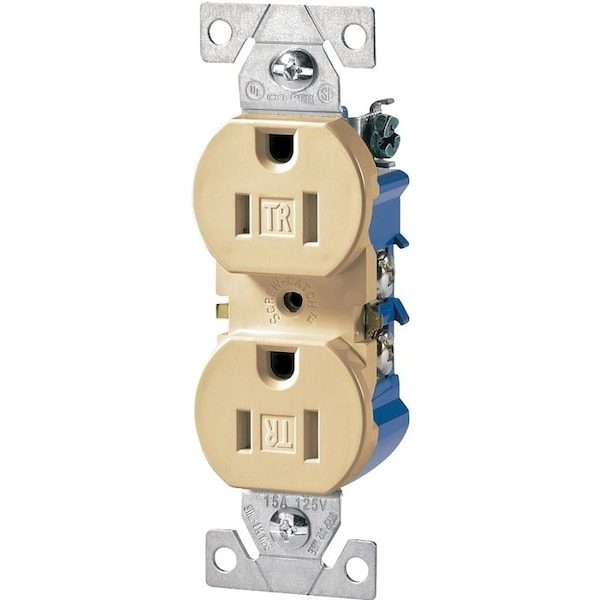 Eaton Wiring Devices Duplex Receptacle, 2 -Pole, 15 A, 125 V, Push-in, Side Wiring, NEMA: 5-15R, Ivory - TR270V-BOX